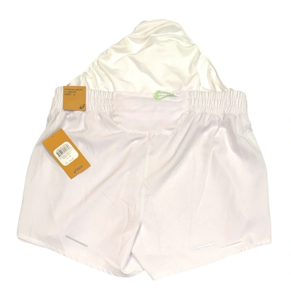 ASICS Running Short 4” Inseam Back Zip Secure Pocket White NWT Large